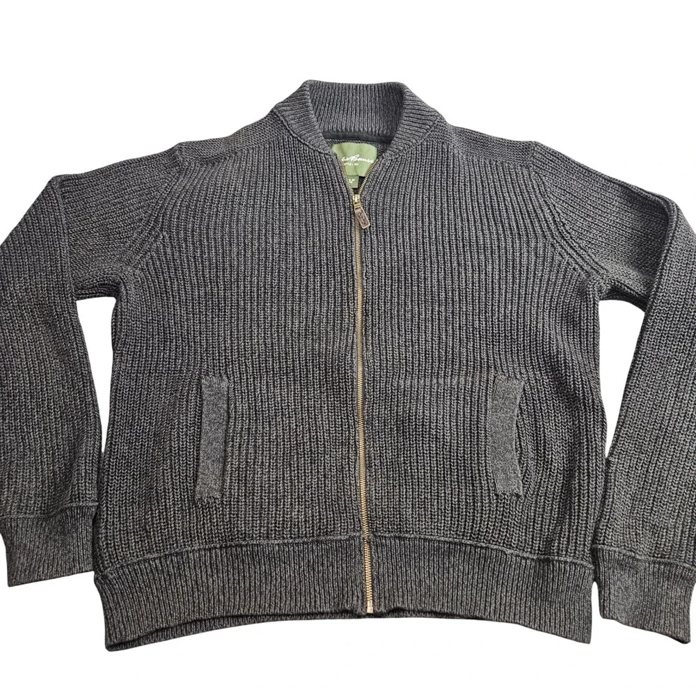 Eddie Bauer Full Zip Cardigan Mens Large‎ Gray Ribbed Knit Dark Academia Grandpa - Picture 2 of 9